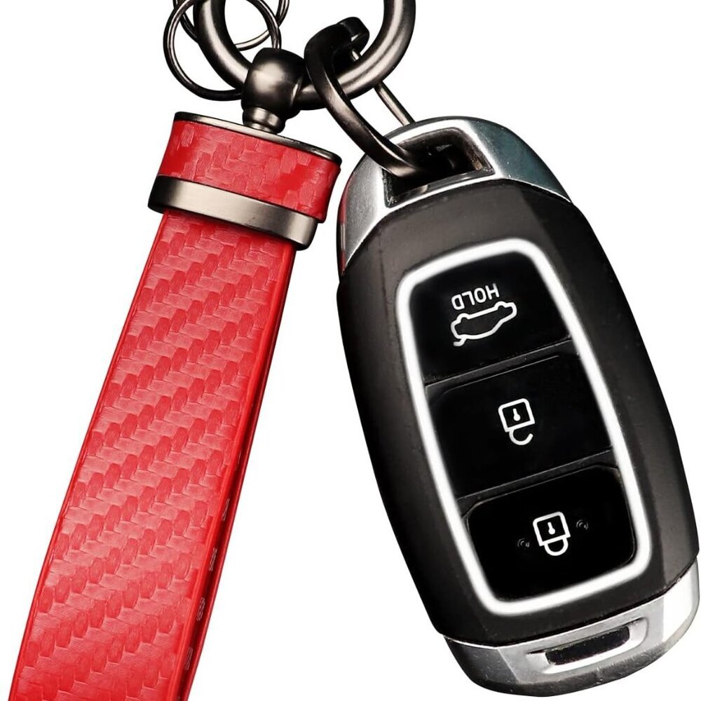 Carbon Fiber Keychain, Interior Accessories Leather Key Fob, Car Accessories Key